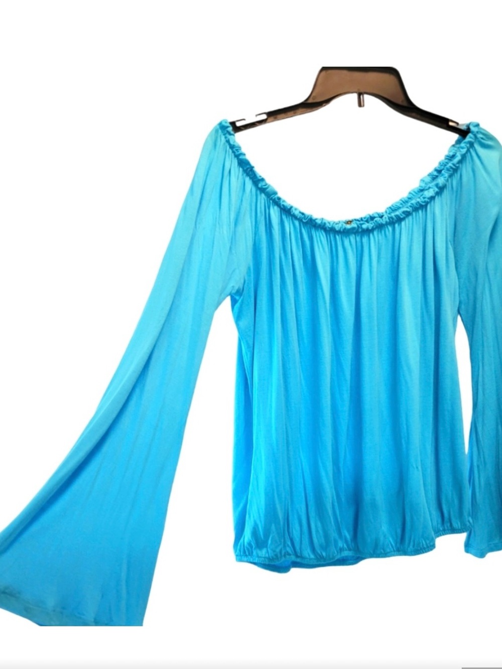 VENUS Aqua Blue Off-Shoulder Long Sleeve Top